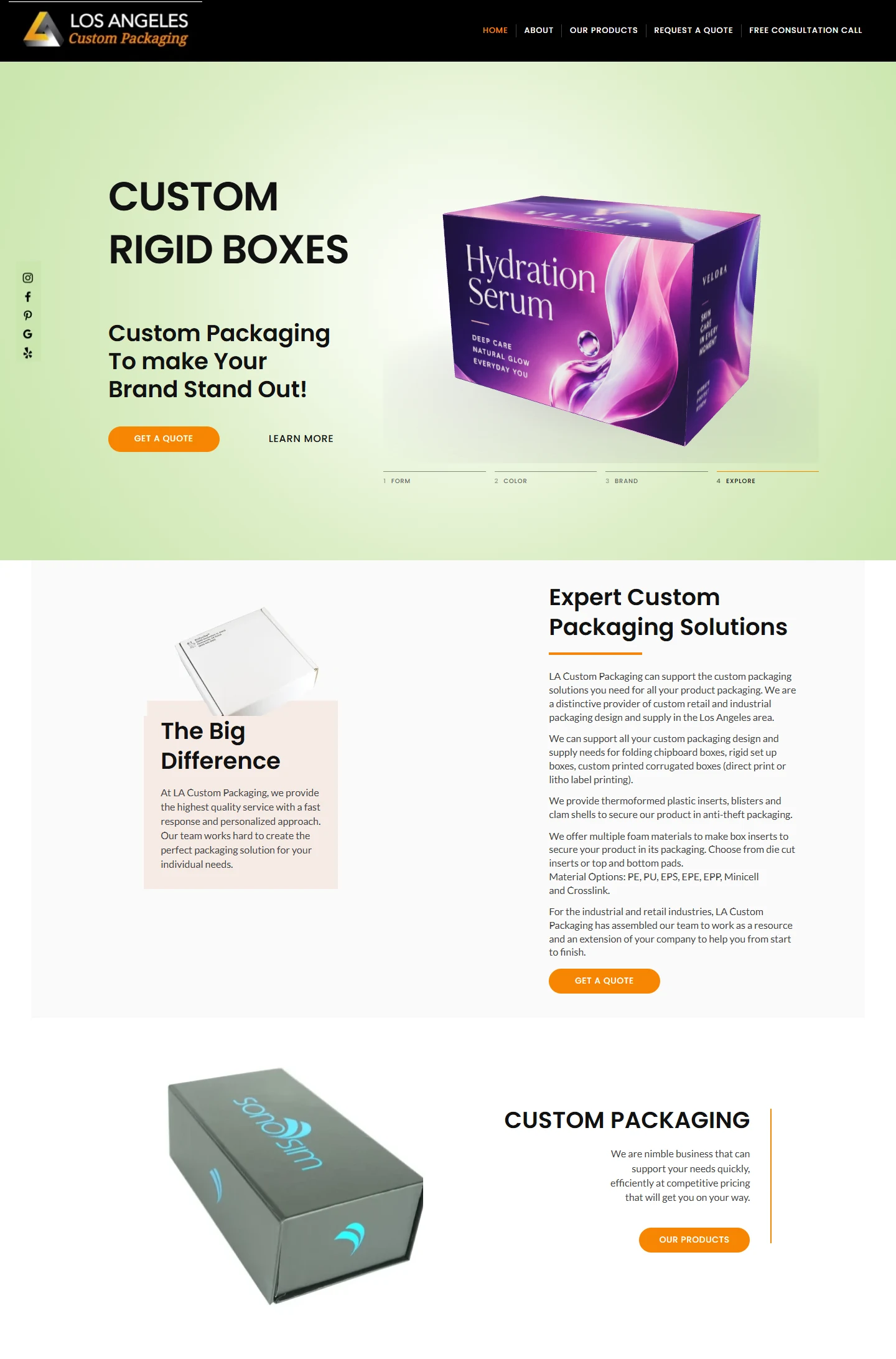 The RevealCraft packaging presentation in place: the stage title, the finished package on a light studio ground, and the four-step track reading Form, Color, Brand, Explore.